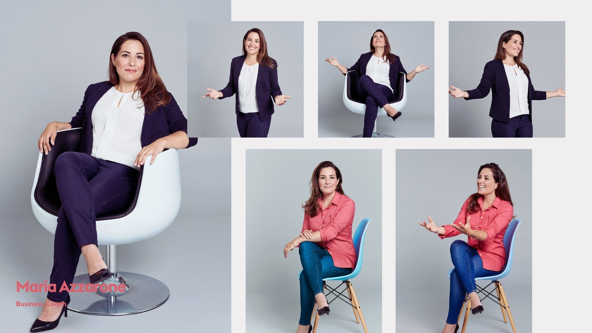 Personal branding studio portrait collage of business coach Maria Azzarone, photographed by Astrid M. Obert.