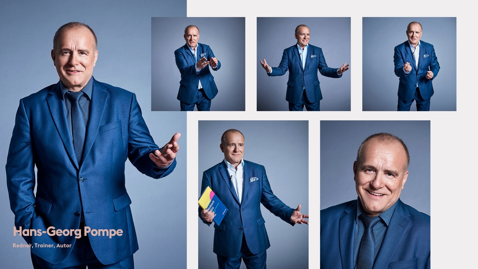 Personal branding studio portrait collage of speaker, trainer and author Hans-Georg Pompe, photographed by Astrid M. Obert.