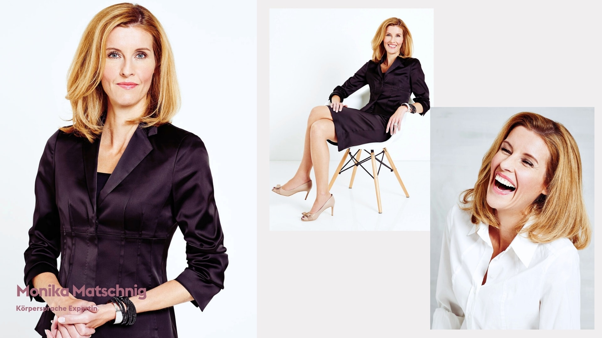 Personal branding studio portrait collage of body language expert Monika Matschnig, photographed by Astrid M. Obert.