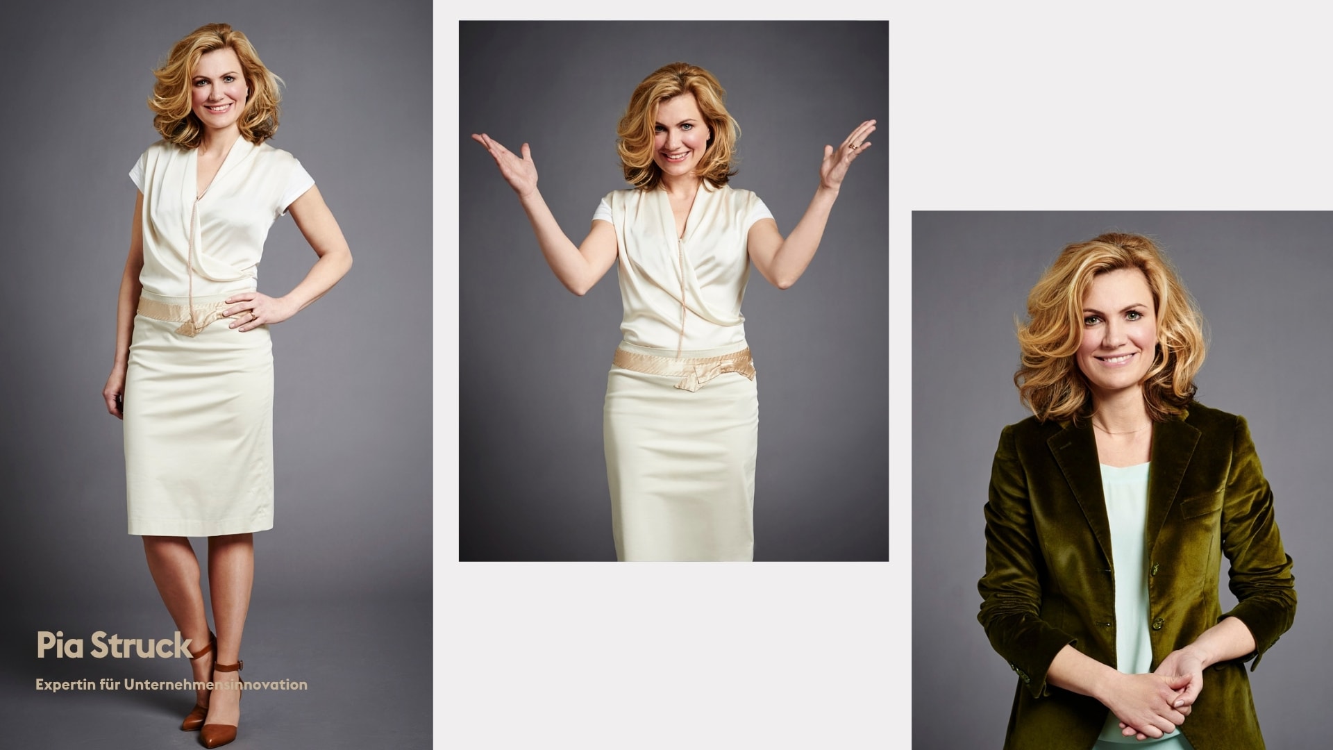 Personal branding studio portrait collage of virtual collaboration expert Pia Struck, photographed by Astrid M. Obert.