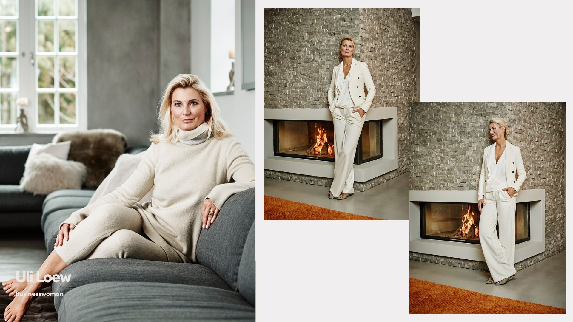 Personal branding portrait collage of businesswoman Uli Loew in an elegant interior, photographed by Astrid M. Obert.