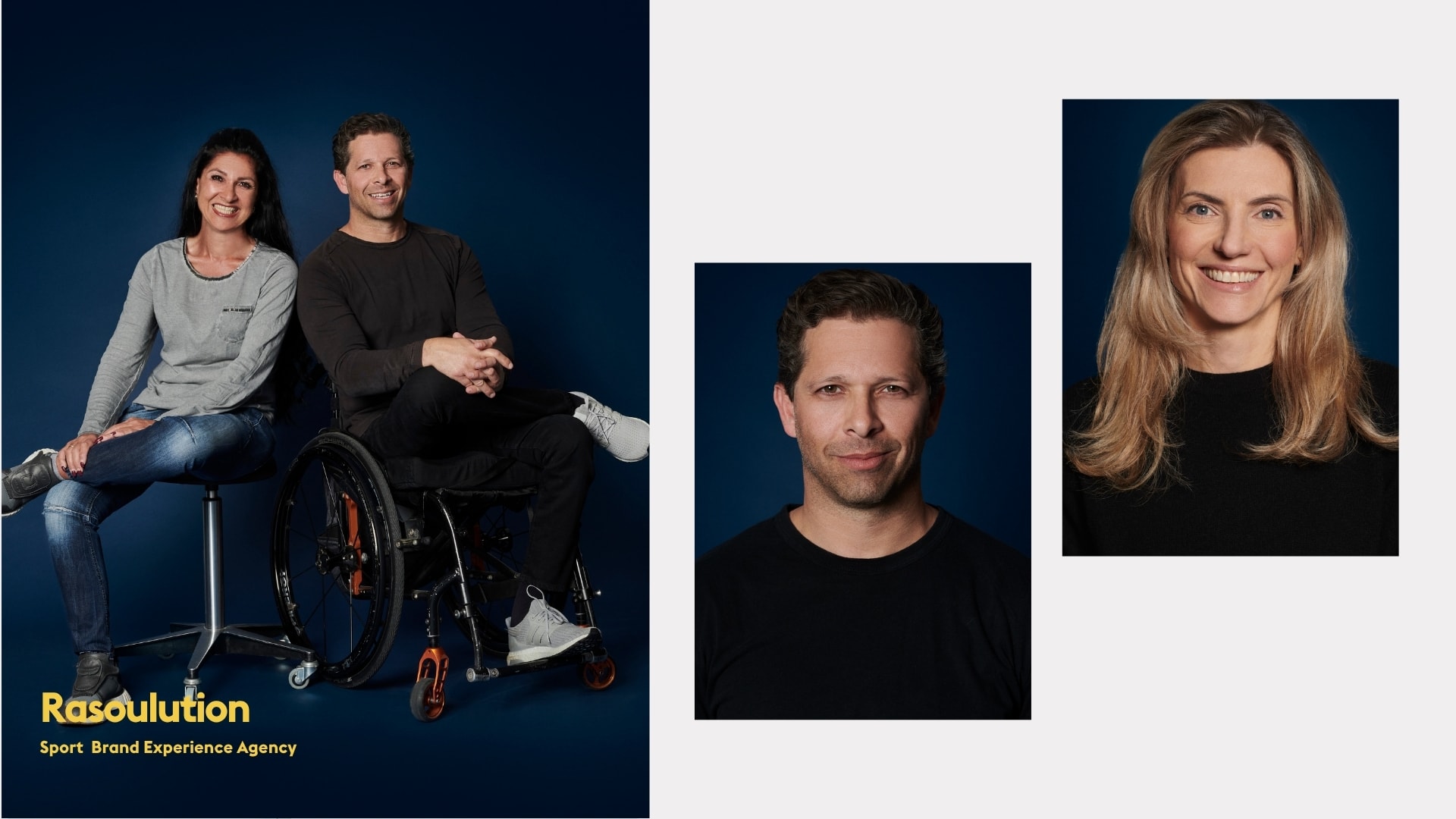 Business portrait collage from a studio session for sports brand agency Rasoulution, photographed by Astrid M. Obert.